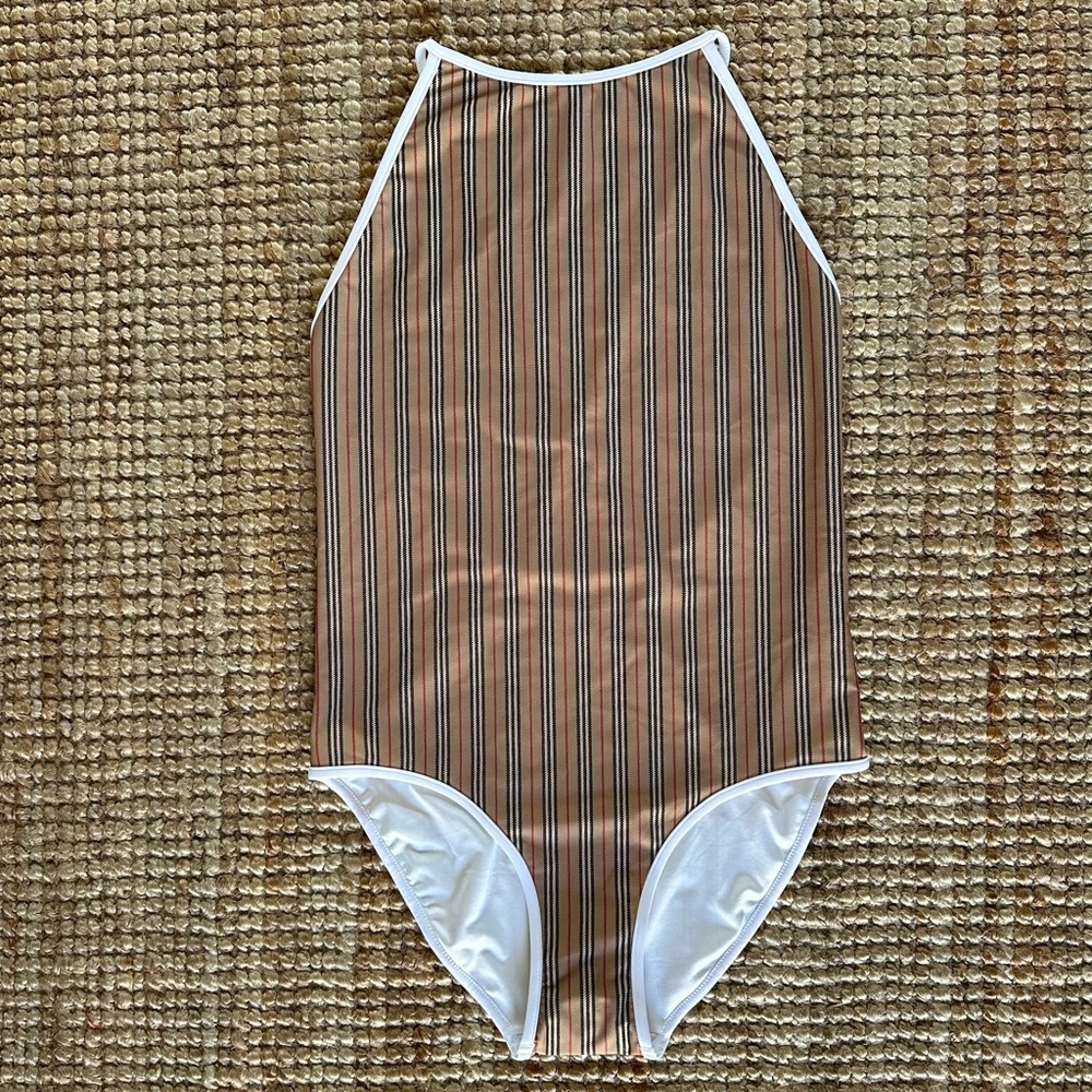 Kids Burberry beige stripe one piece swimsuit for girls 14y